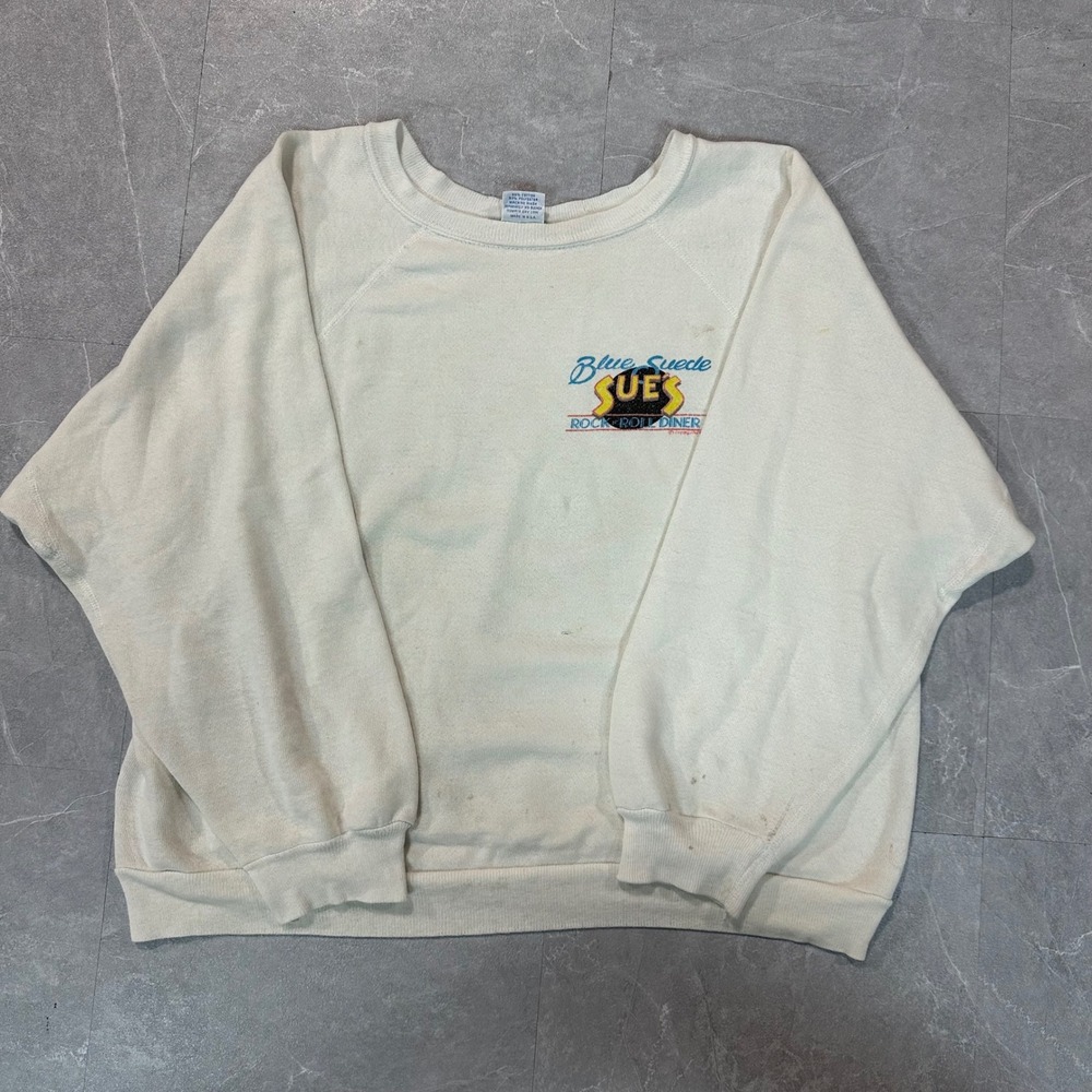 Vintage Crazy Shirt Hawaii Blue Suede Sues Rock Roll Diner Sweatshirt Large
